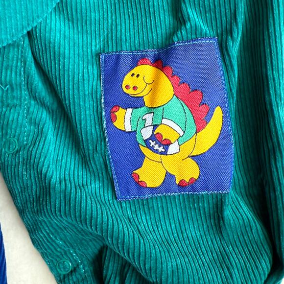 Vintage 90s MGM Kid's Fashion 3-Piece Overalls Set Boys 24M Corduroy Dino Print - Picture 4 of 10